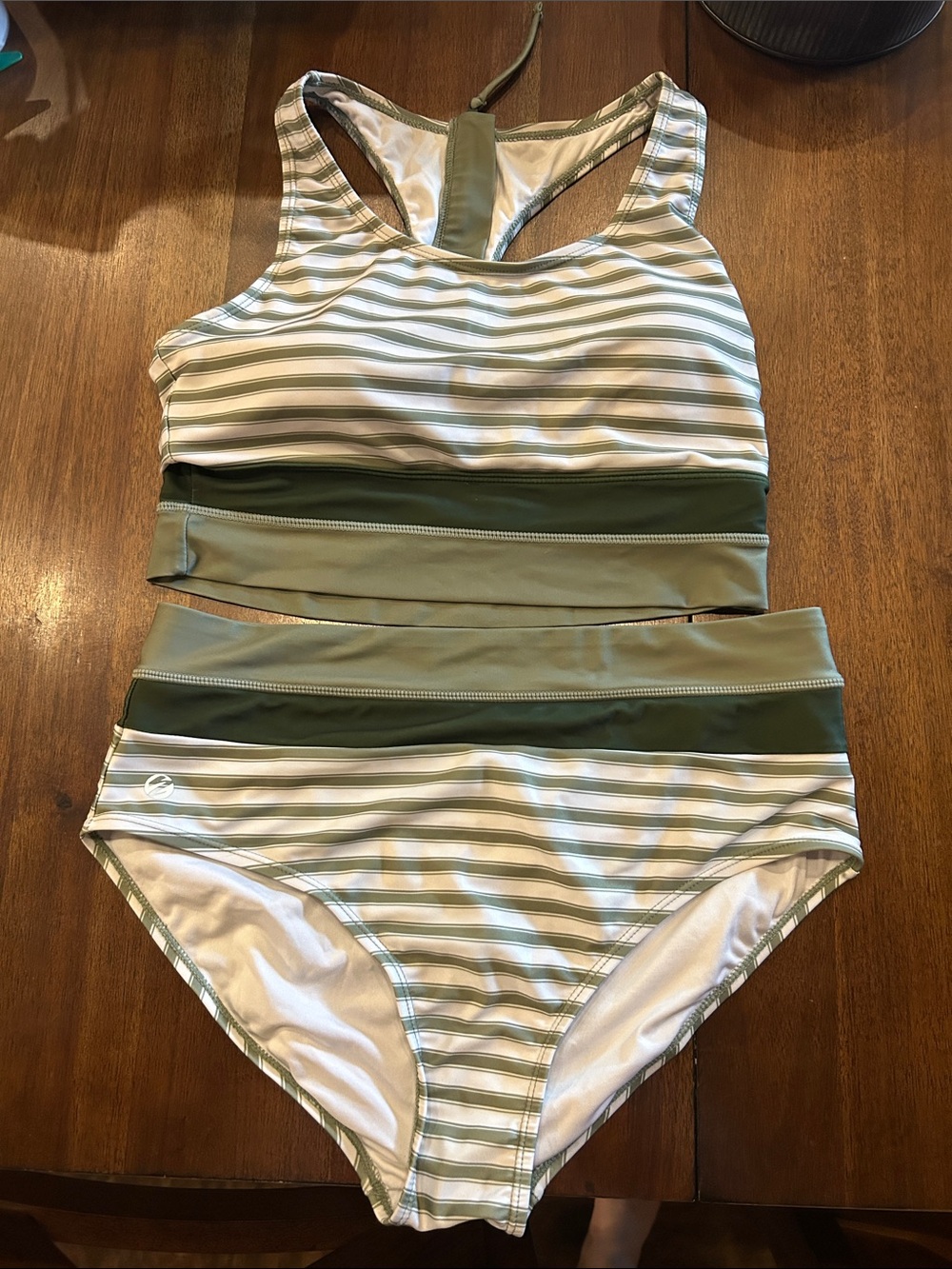 Olive Green & White Striped Two-Piece Swim Bikini